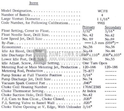 1953 Buick Carter Carburetor Specifications