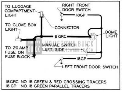 1953 Buick Dome Lamp Wiring Circuit Diagram-Models 56C, 56R, 76C, 76R
