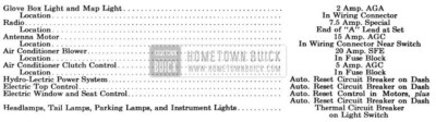 1956 Buick Lighting and Other Circuit Fuses Specifications